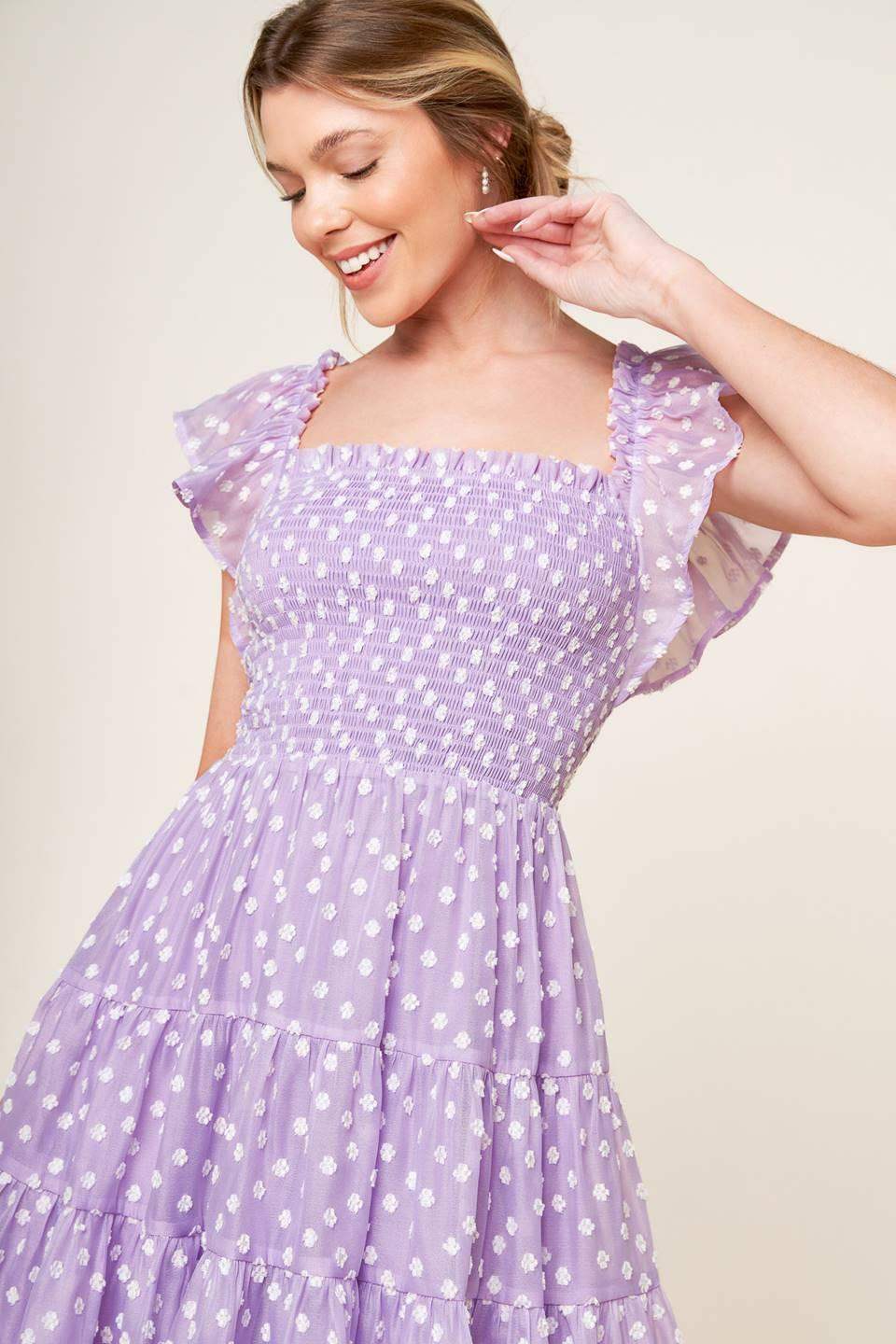 PLAYFULLY POSH LAVENDER WOVEN MINI DRESS - Flying Tomato - Flyclothing LLC