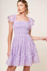 PLAYFULLY POSH LAVENDER WOVEN MINI DRESS - Flying Tomato - Flyclothing LLC