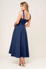 RAULAND NAVY WOVEN MIDI DRESS - Flying Tomato - Flyclothing LLC