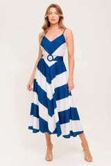 RADIANT HEART NAVY WOVEN MIDI DRESS - Flying Tomato - Flyclothing LLC