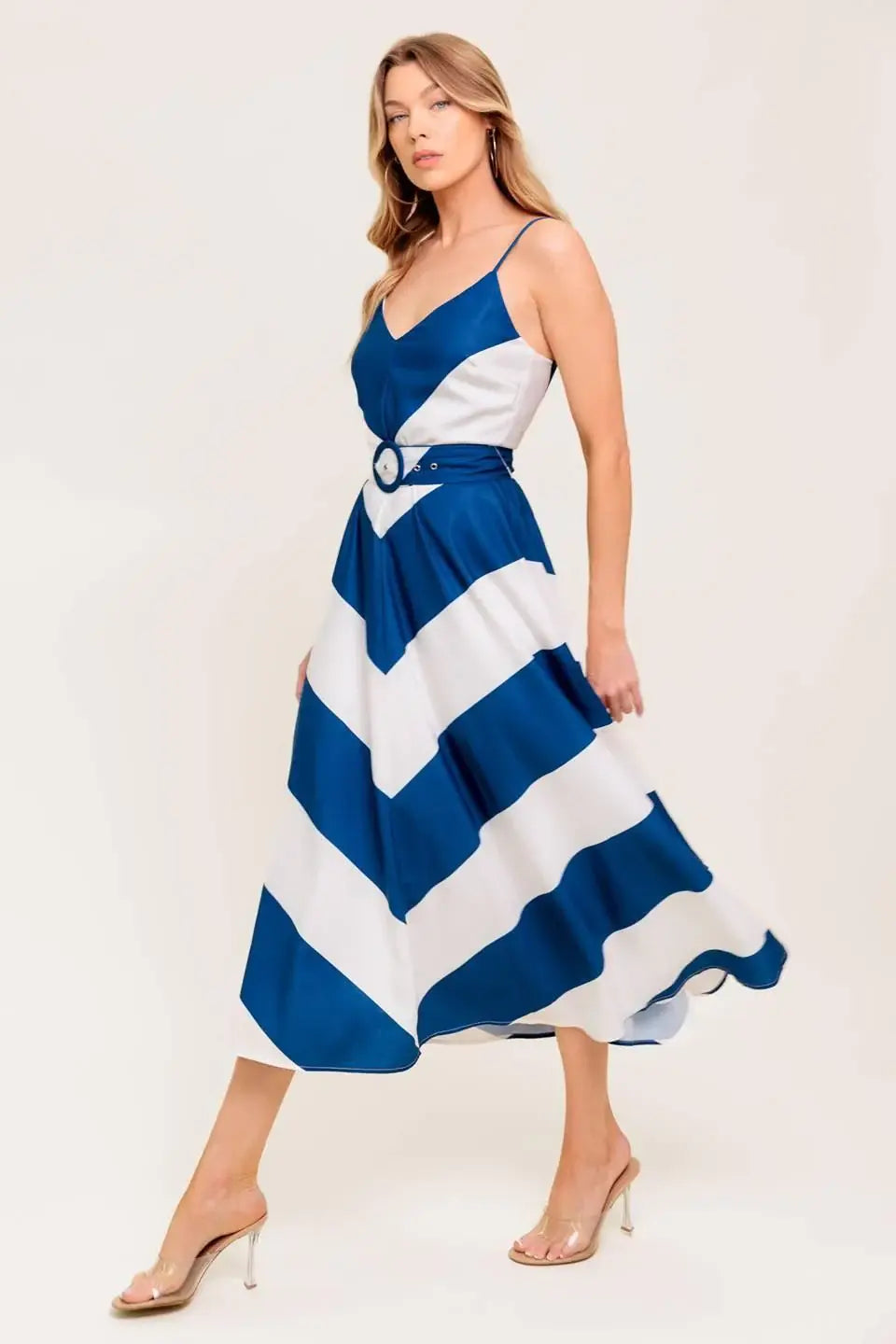RADIANT HEART NAVY WOVEN MIDI DRESS - Flying Tomato - Flyclothing LLC