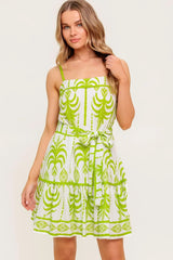 SUNDOWN CHARM GREEN WOVEN MINI DRESS - Flying Tomato - Flyclothing LLC