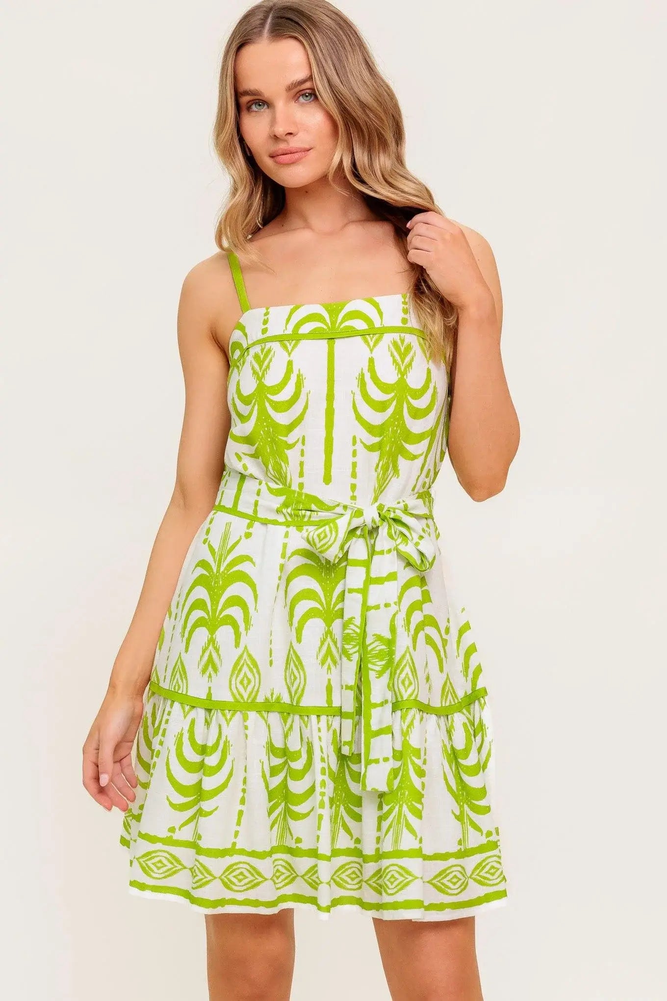 SUNDOWN CHARM GREEN WOVEN MINI DRESS - Flying Tomato - Flyclothing LLC