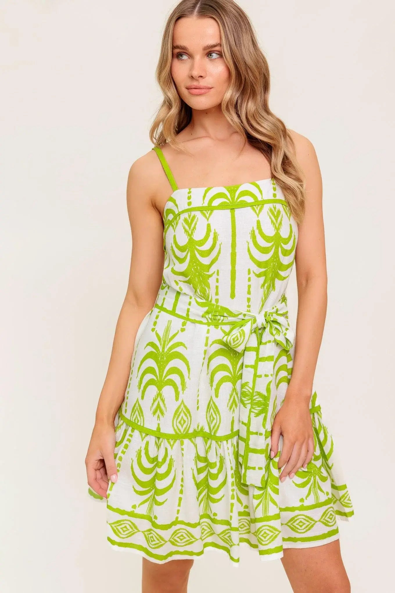 SUNDOWN CHARM GREEN WOVEN MINI DRESS - Flying Tomato - Flyclothing LLC