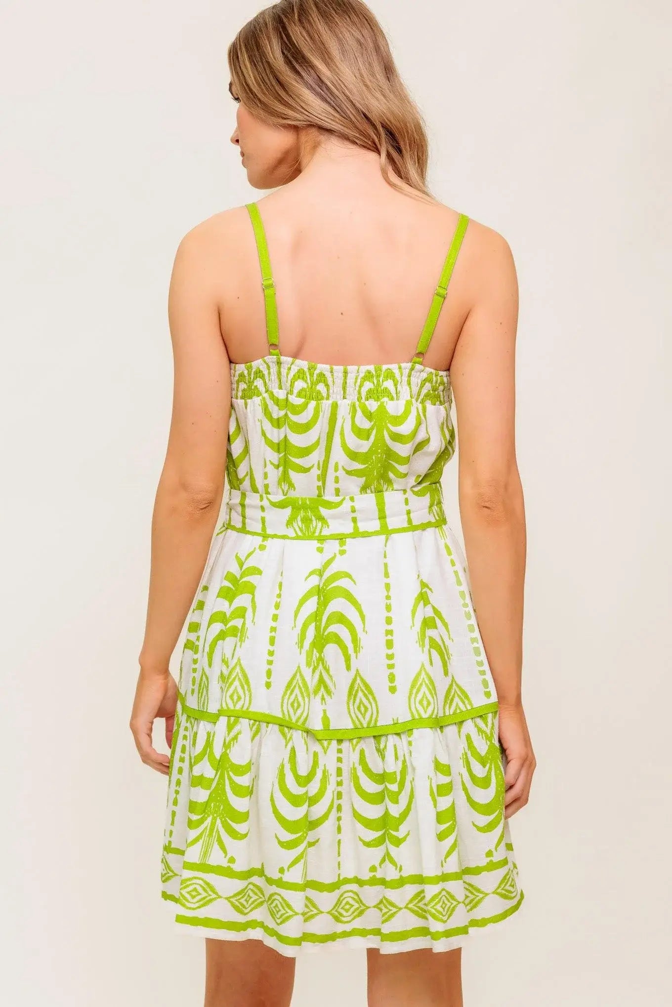 SUNDOWN CHARM GREEN WOVEN MINI DRESS - Flying Tomato - Flyclothing LLC