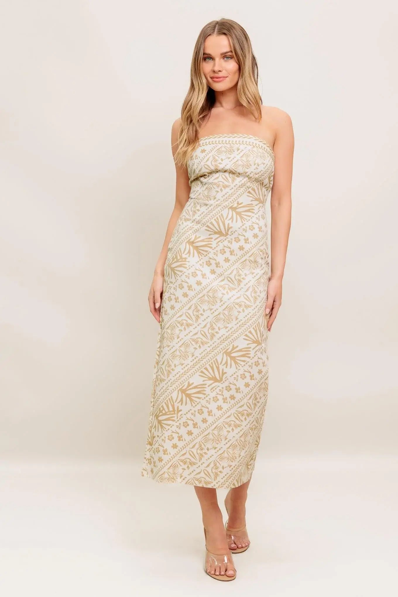 BOHO TROPIC DRAPE WOVEN MIDI DRESS - Flying Tomato - Flyclothing LLC