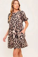 FOREVER YOURS LEOPARD WOVEN MINI DRESS - Flying Tomato - Flyclothing LLC