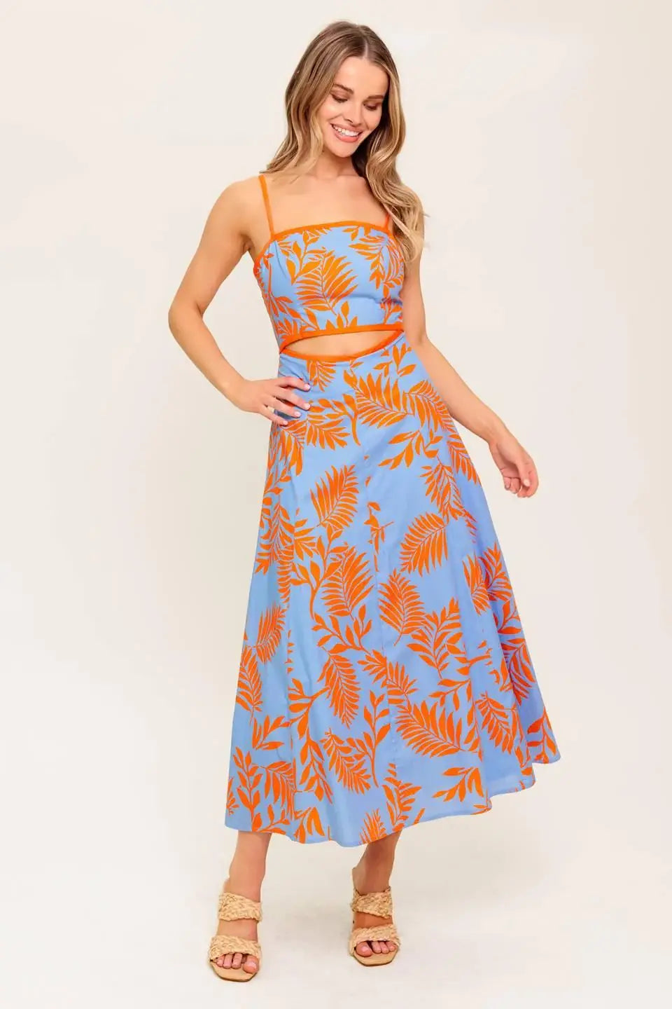 APRICOT SUNSET WOVEN MIDI DRESS - Flying Tomato - Flyclothing LLC
