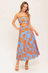APRICOT SUNSET WOVEN MIDI DRESS - Flying Tomato - Flyclothing LLC