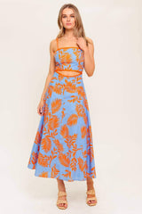 APRICOT SUNSET WOVEN MIDI DRESS - Flying Tomato - Flyclothing LLC