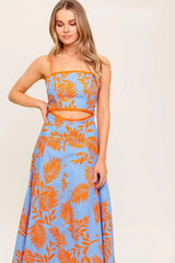 APRICOT SUNSET WOVEN MIDI DRESS - Flying Tomato - Flyclothing LLC