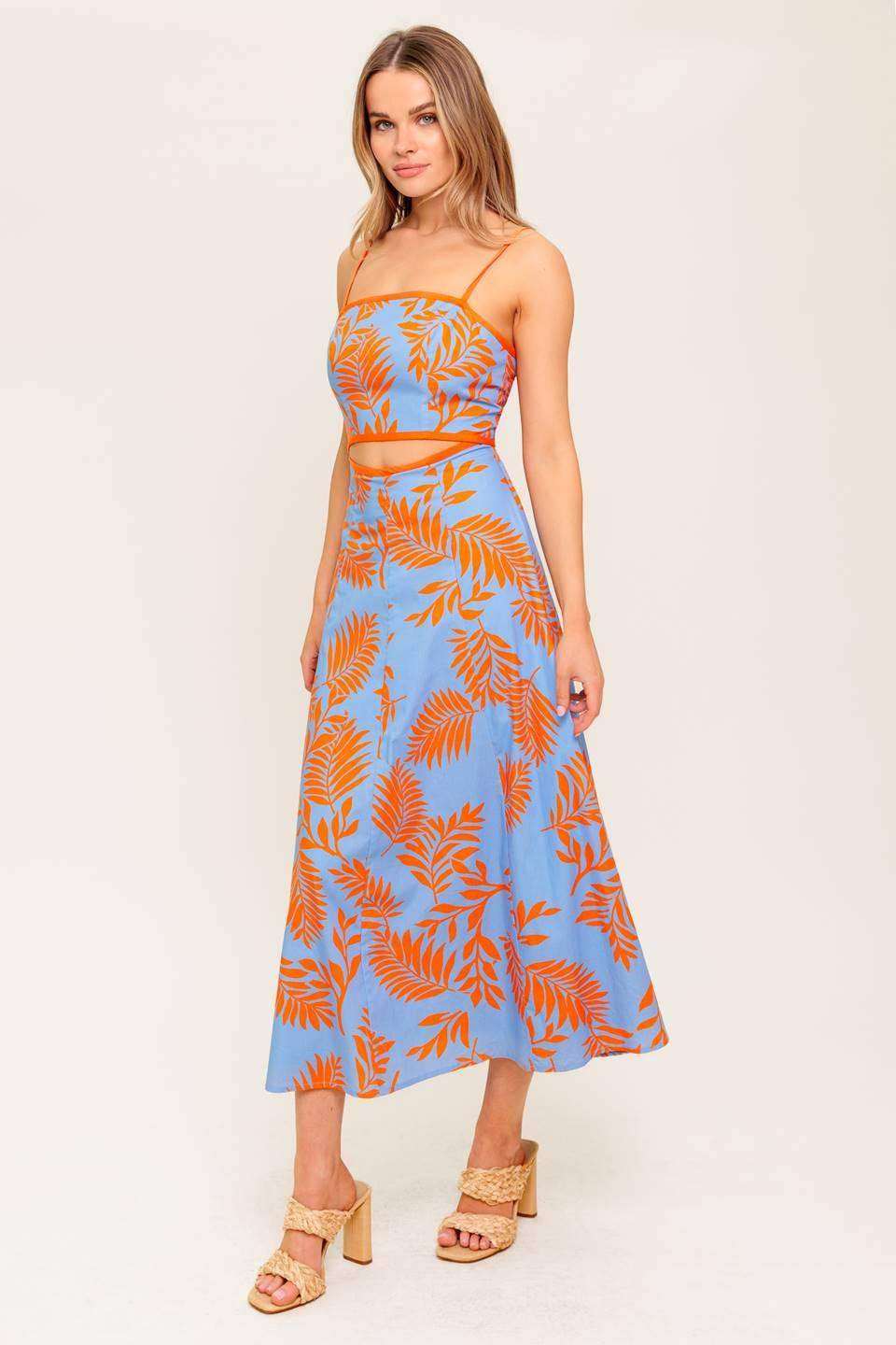 APRICOT SUNSET WOVEN MIDI DRESS - Flying Tomato - Flyclothing LLC