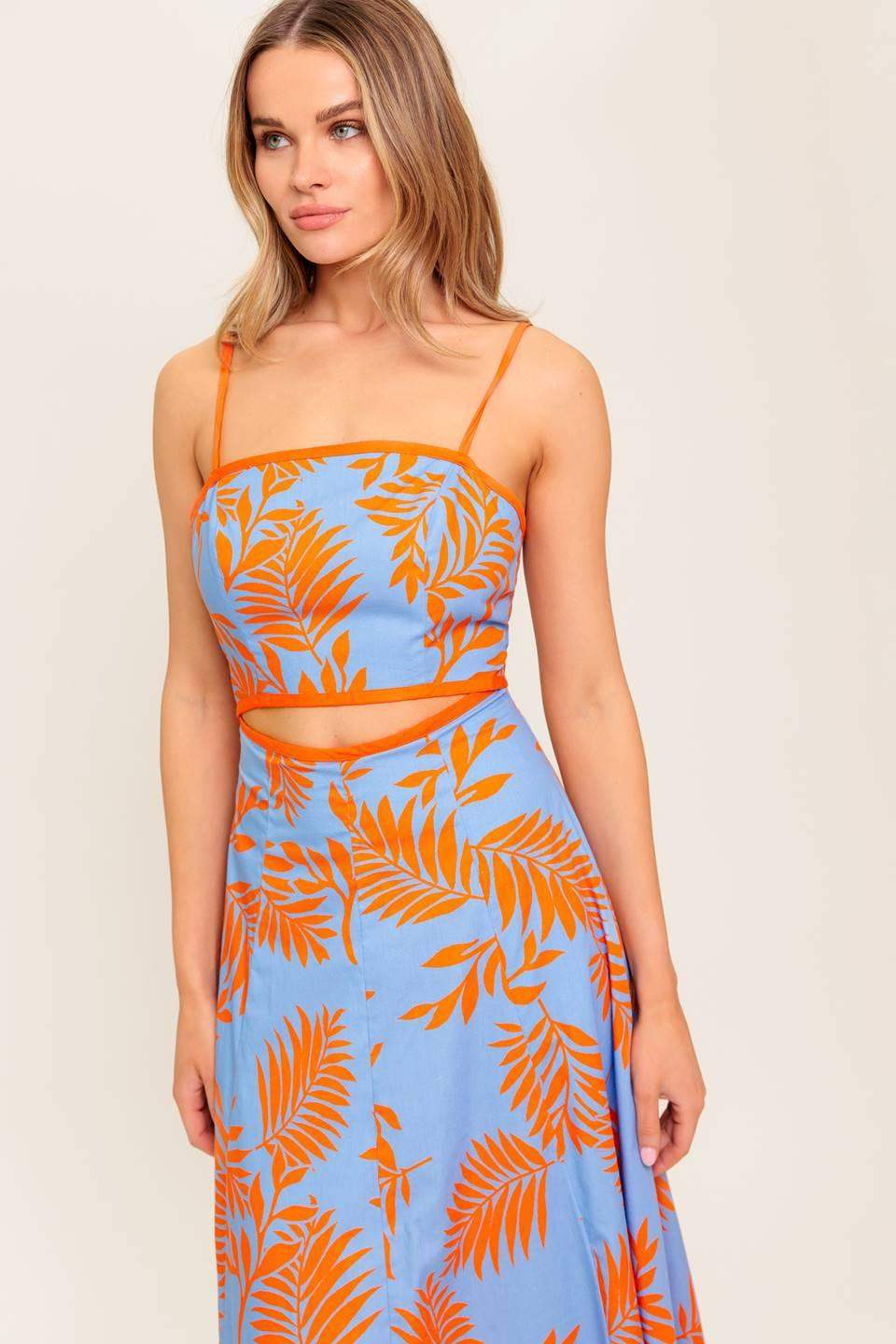APRICOT SUNSET WOVEN MIDI DRESS - Flying Tomato - Flyclothing LLC