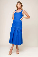 PLEASANT DREAMS BLUE WOVEN MIDI DRESS - Flying Tomato - Flyclothing LLC