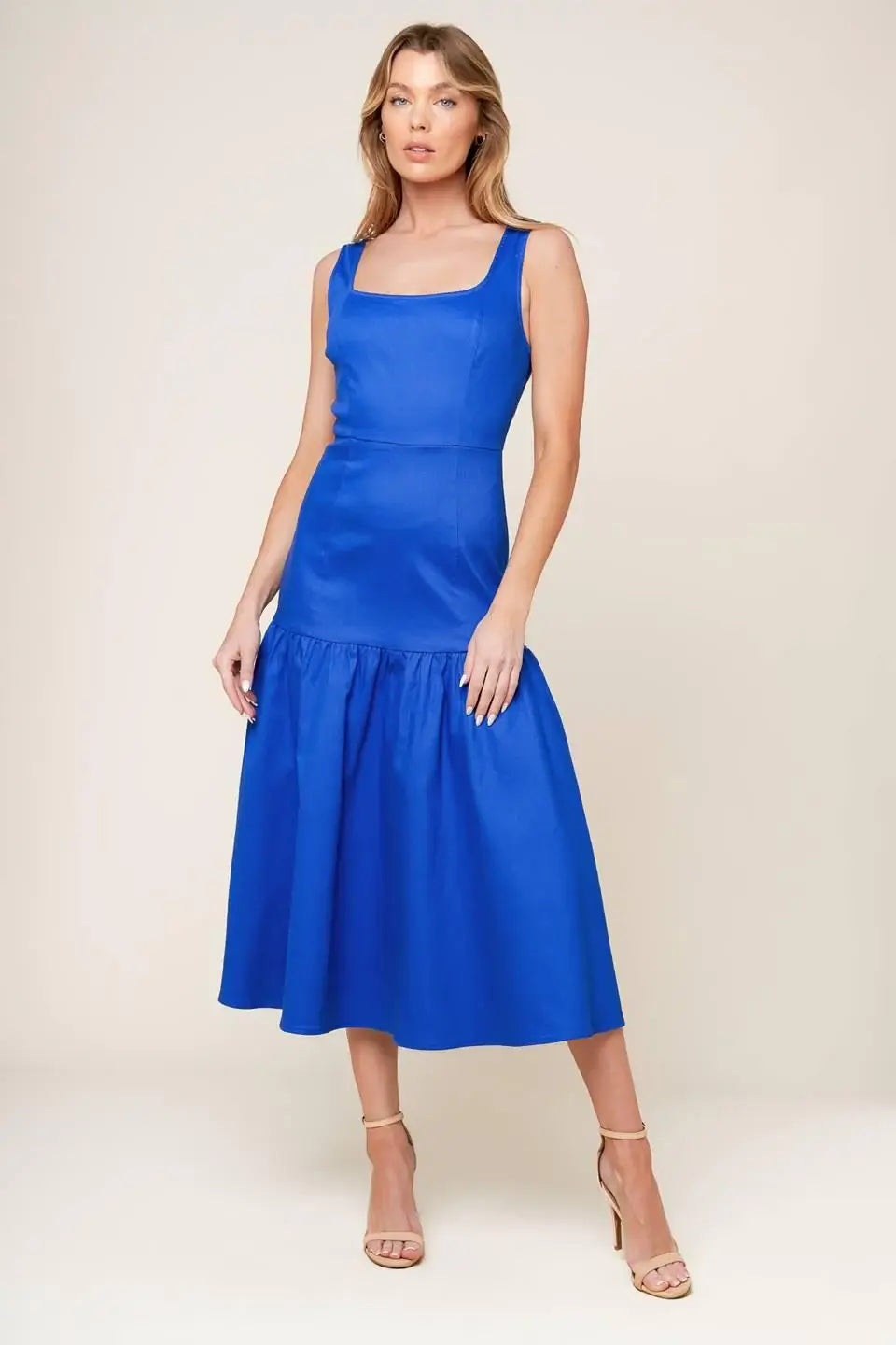 PLEASANT DREAMS BLUE WOVEN MIDI DRESS - Flying Tomato - Flyclothing LLC