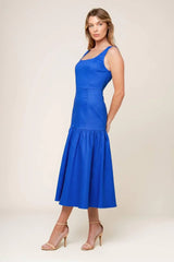 PLEASANT DREAMS BLUE WOVEN MIDI DRESS - Flying Tomato - Flyclothing LLC
