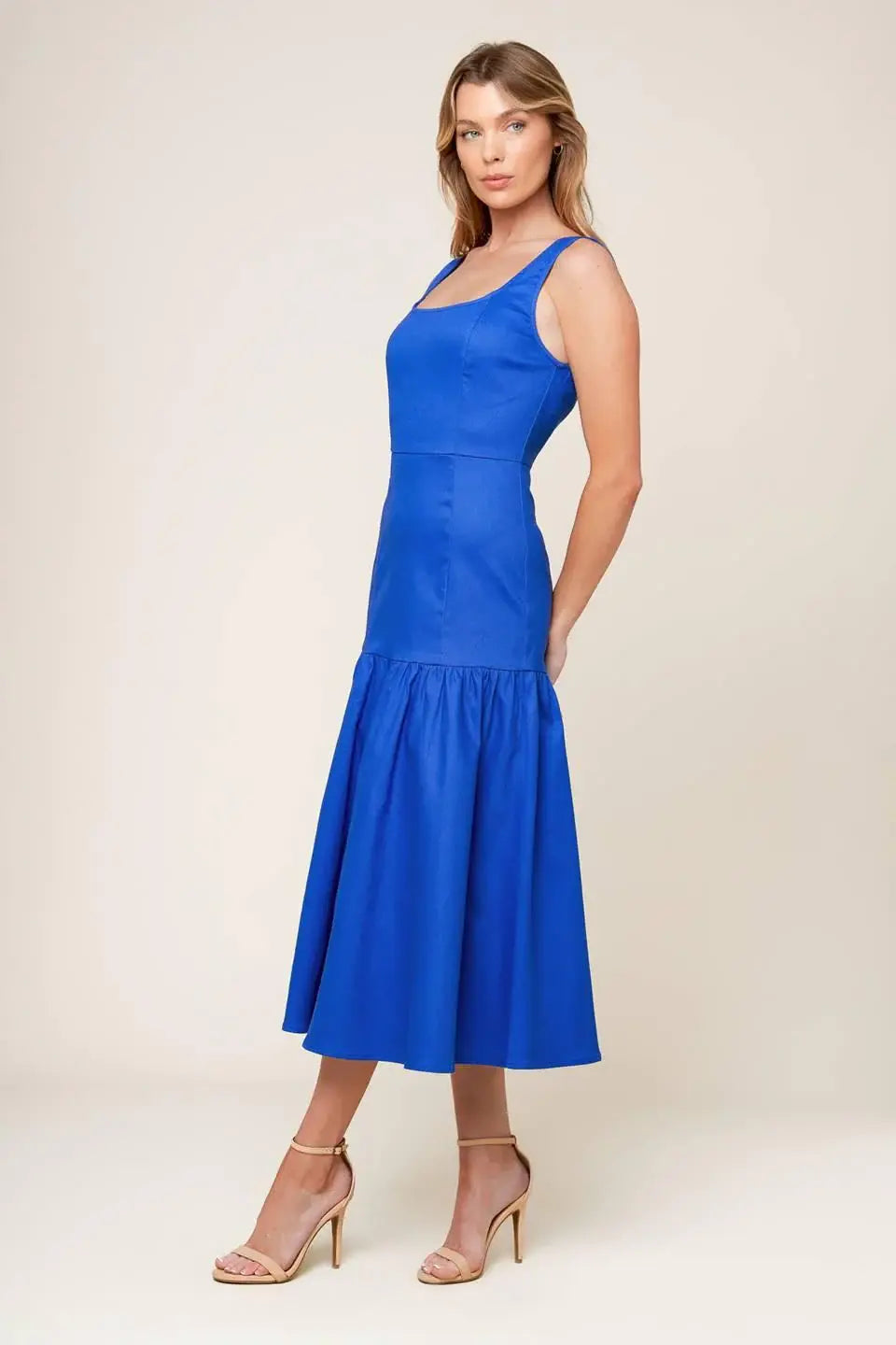 PLEASANT DREAMS BLUE WOVEN MIDI DRESS - Flying Tomato - Flyclothing LLC
