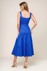 PLEASANT DREAMS BLUE WOVEN MIDI DRESS - Flying Tomato - Flyclothing LLC