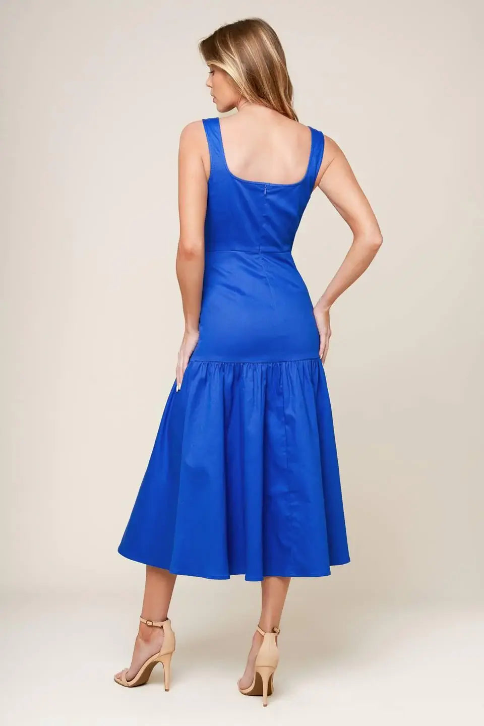 PLEASANT DREAMS BLUE WOVEN MIDI DRESS - Flying Tomato - Flyclothing LLC