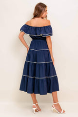BUTTERCREAM DREAM NAVY WOVEN MIDI DRESS