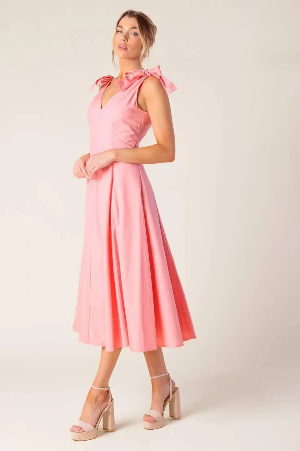 ON THE RIGHT TRACK PEACH WOVEN MIDI DRESS - Flying Tomato - Flyclothing LLC
