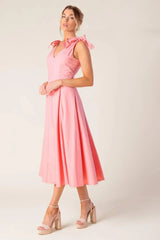 ON THE RIGHT TRACK PEACH WOVEN MIDI DRESS - Flying Tomato - Flyclothing LLC