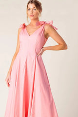 ON THE RIGHT TRACK PEACH WOVEN MIDI DRESS - Flying Tomato - Flyclothing LLC