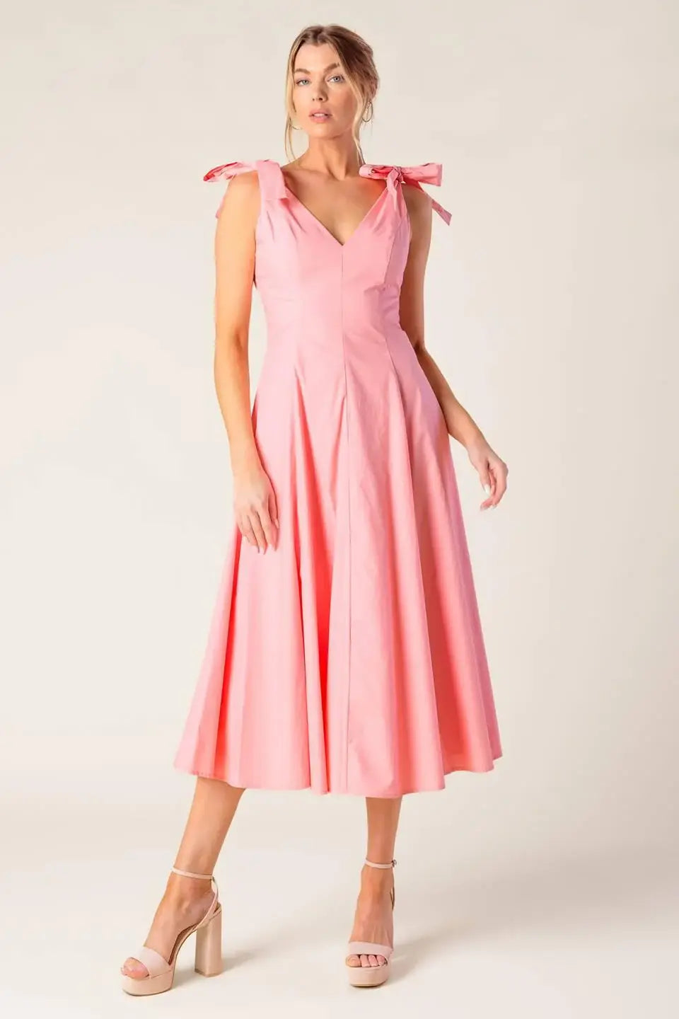 ON THE RIGHT TRACK PEACH WOVEN MIDI DRESS - Flying Tomato - Flyclothing LLC