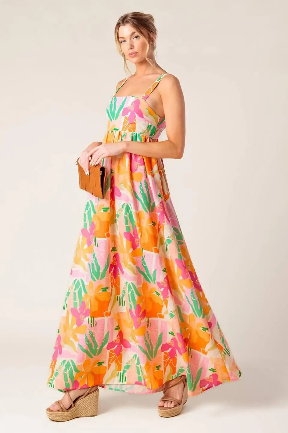 BON VOYAGE PINK ORANGE WOVEN MAXI DRESS - Flying Tomato - Flyclothing LLC