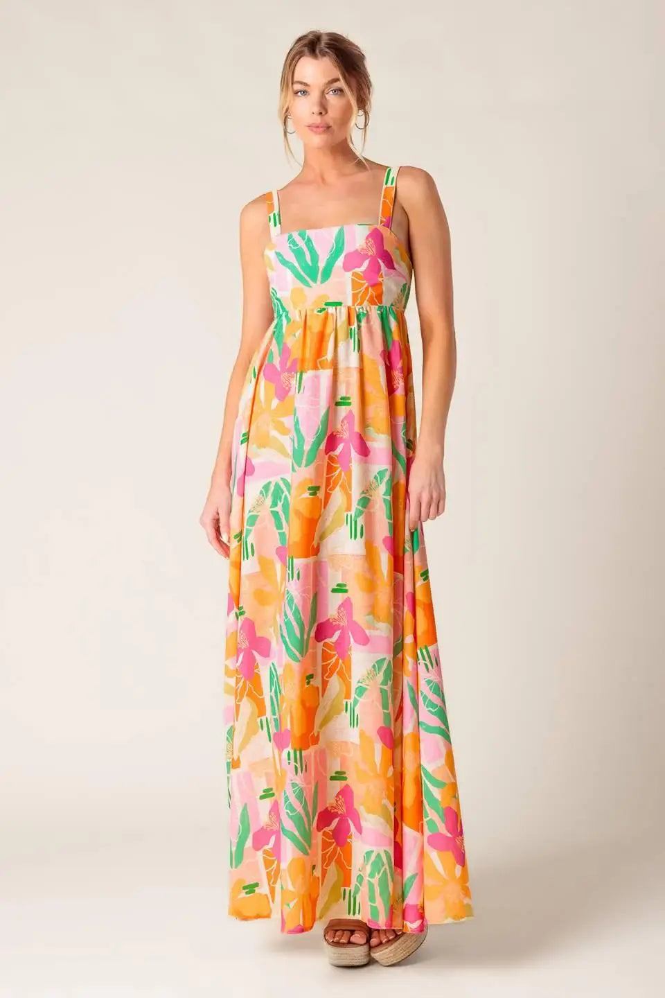 BON VOYAGE PINK ORANGE WOVEN MAXI DRESS - Flying Tomato - Flyclothing LLC