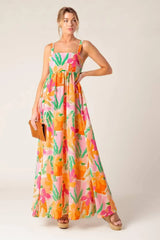 BON VOYAGE PINK ORANGE WOVEN MAXI DRESS - Flying Tomato - Flyclothing LLC