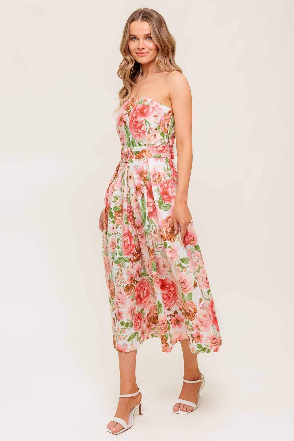 BLUSHING DAWN PINK WOVEN MIDI DRESS - Flying Tomato - Flyclothing LLC