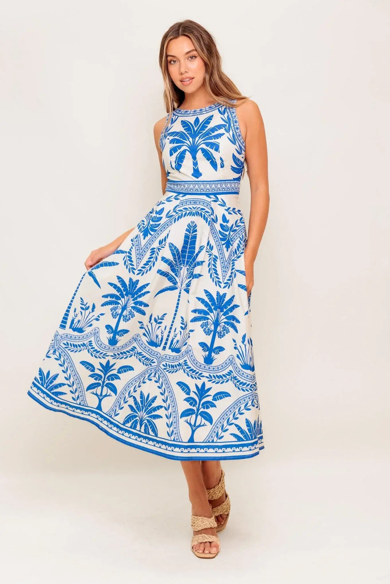 OCEAN PETALS WOVEN MIDI DRESS - Flying Tomato - Flyclothing LLC