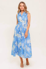FERN WHISPER BLUE WOVEN MIDI DRESS - Flying Tomato - Flyclothing LLC