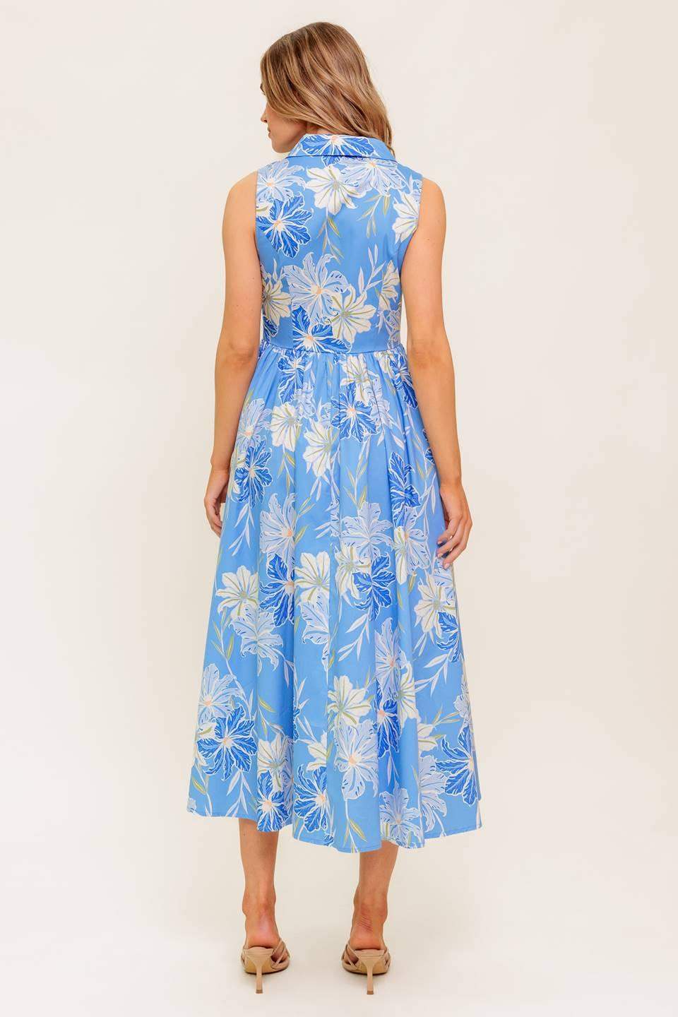 FERN WHISPER BLUE WOVEN MIDI DRESS - Flying Tomato - Flyclothing LLC