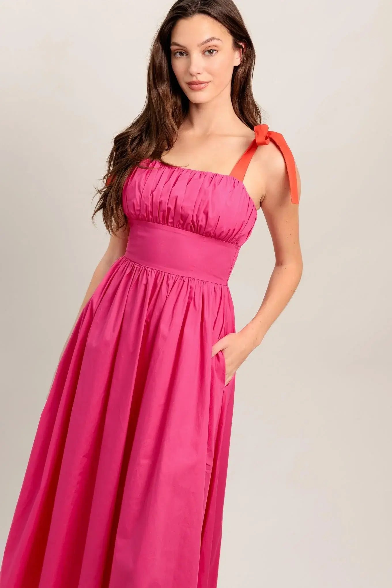 EVENING DELIGHTS FUCHSIA WOVEN MIDI DRESS - Flying Tomato - Flyclothing LLC