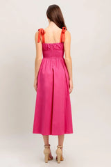 EVENING DELIGHTS FUCHSIA WOVEN MIDI DRESS - Flying Tomato - Flyclothing LLC
