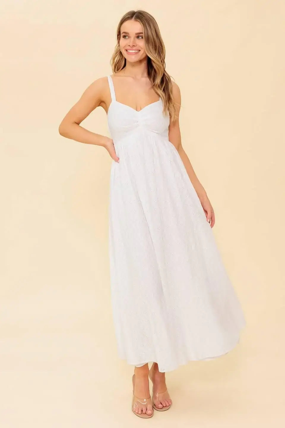 LOVE OF MINE IVORY EYELET MIDI DRESS - Flying Tomato - Flyclothing LLC