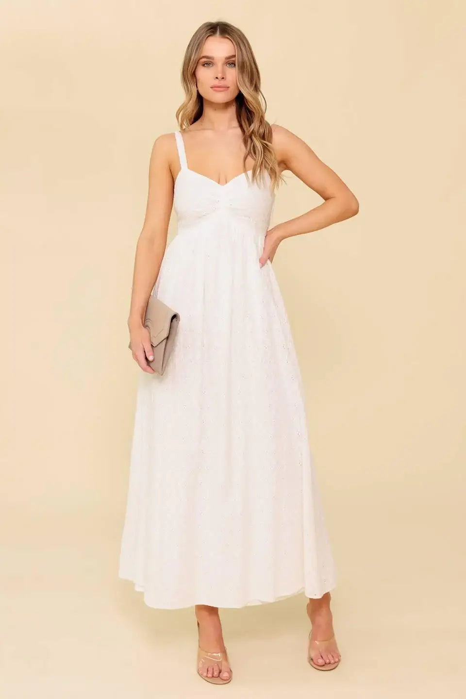 LOVE OF MINE IVORY EYELET MIDI DRESS - Flying Tomato - Flyclothing LLC