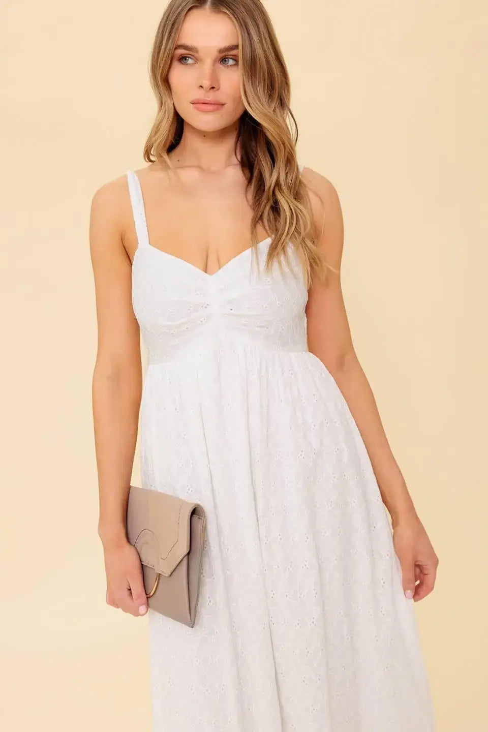 LOVE OF MINE IVORY EYELET MIDI DRESS - Flying Tomato - Flyclothing LLC