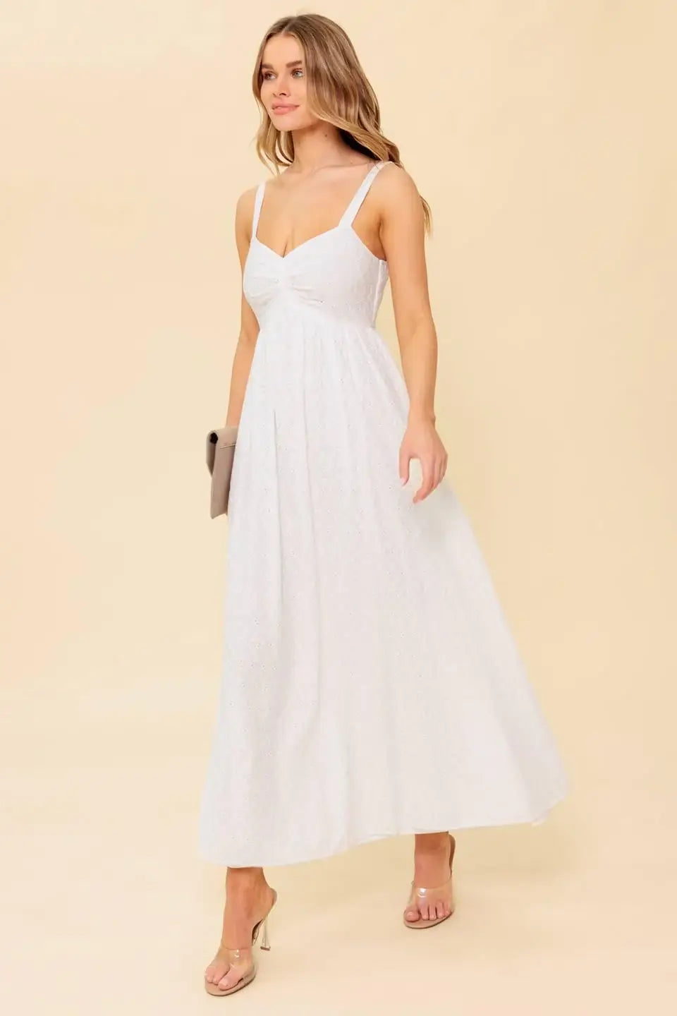 LOVE OF MINE IVORY EYELET MIDI DRESS - Flying Tomato - Flyclothing LLC