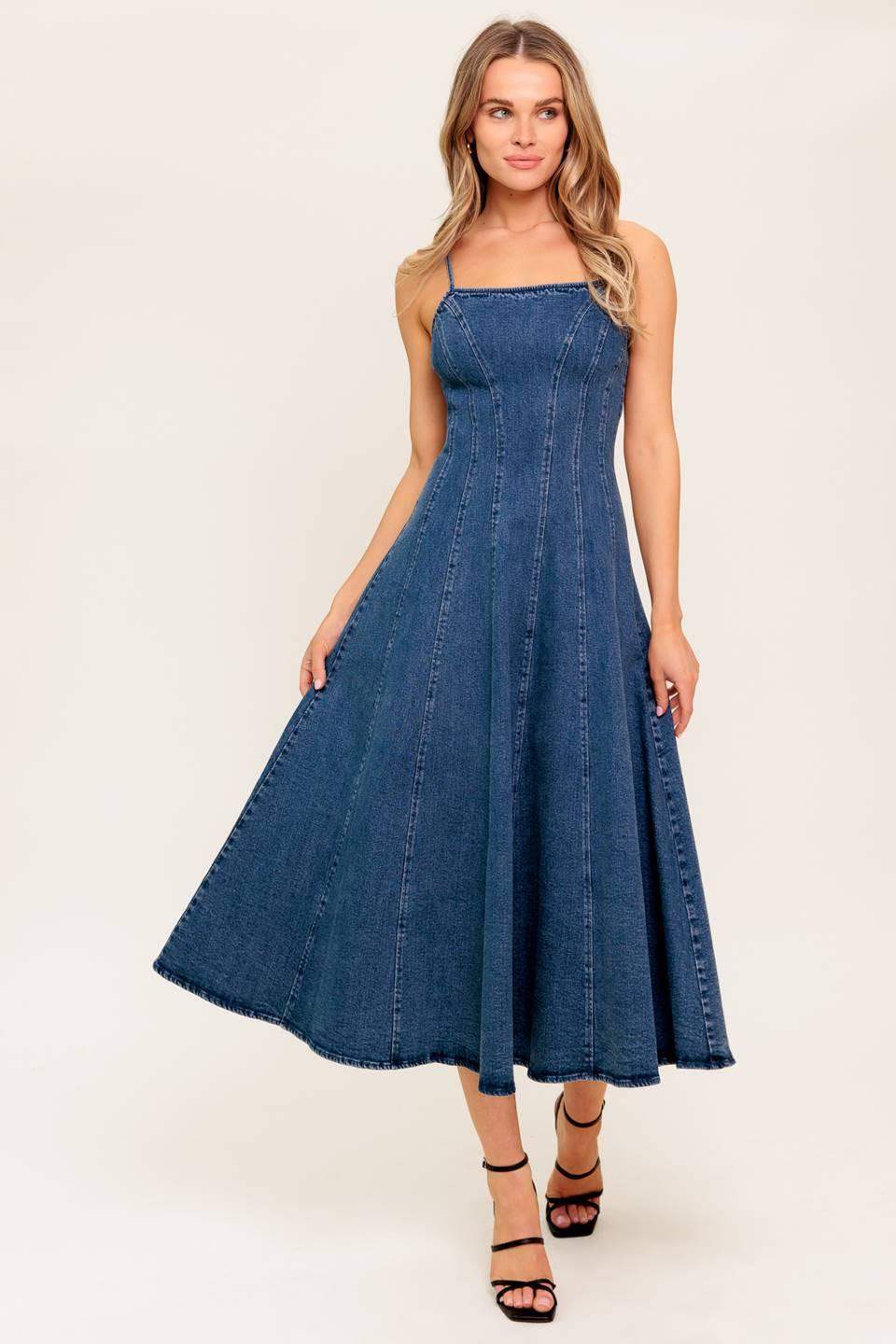 VANILLA COVE DENIM MIDI DRESS - Flying Tomato - Flyclothing LLC