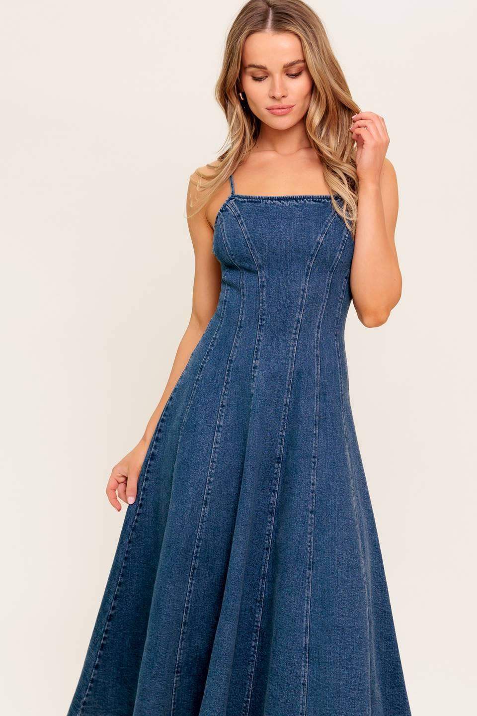 VANILLA COVE DENIM MIDI DRESS - Flying Tomato - Flyclothing LLC