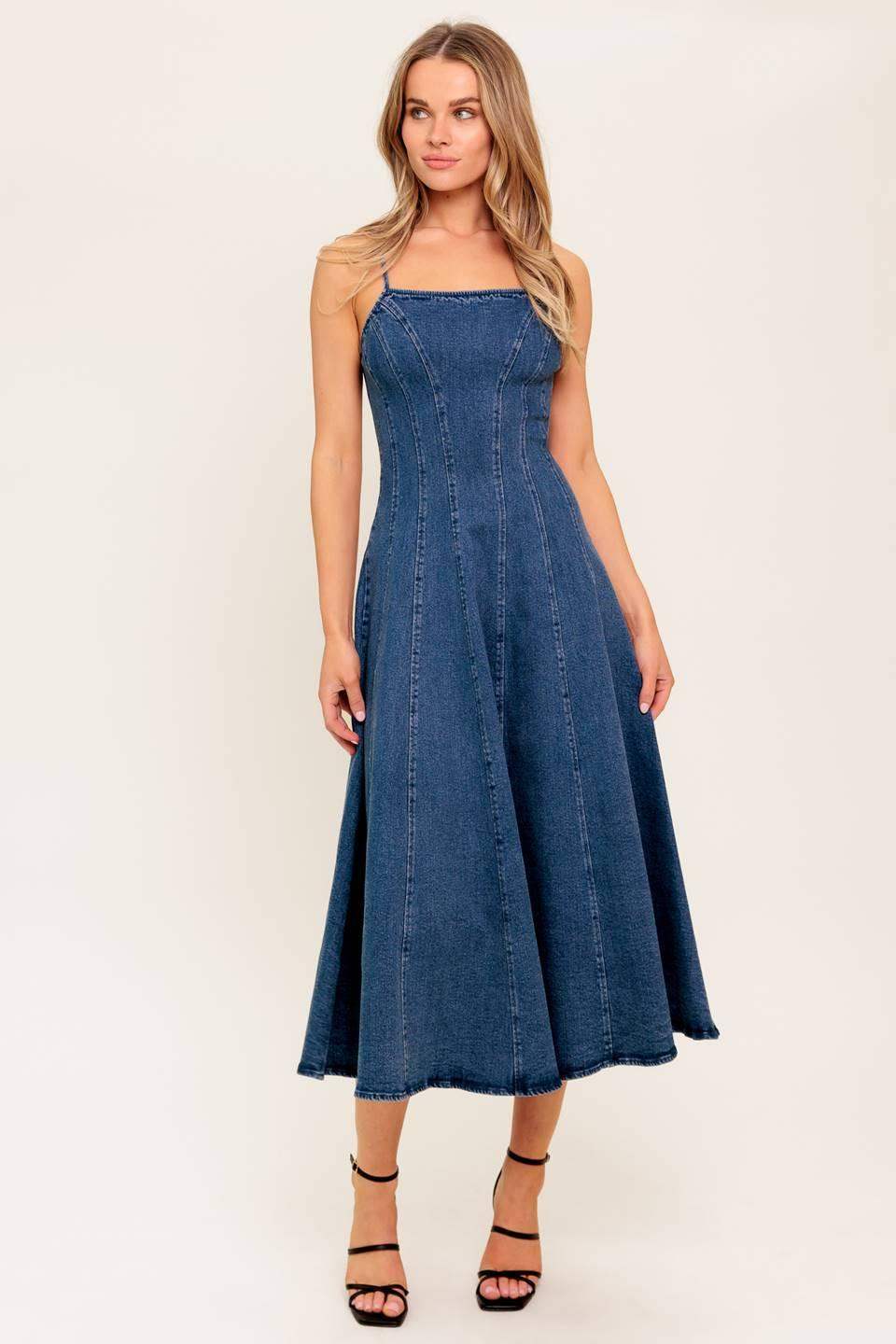VANILLA COVE DENIM MIDI DRESS - Flying Tomato - Flyclothing LLC
