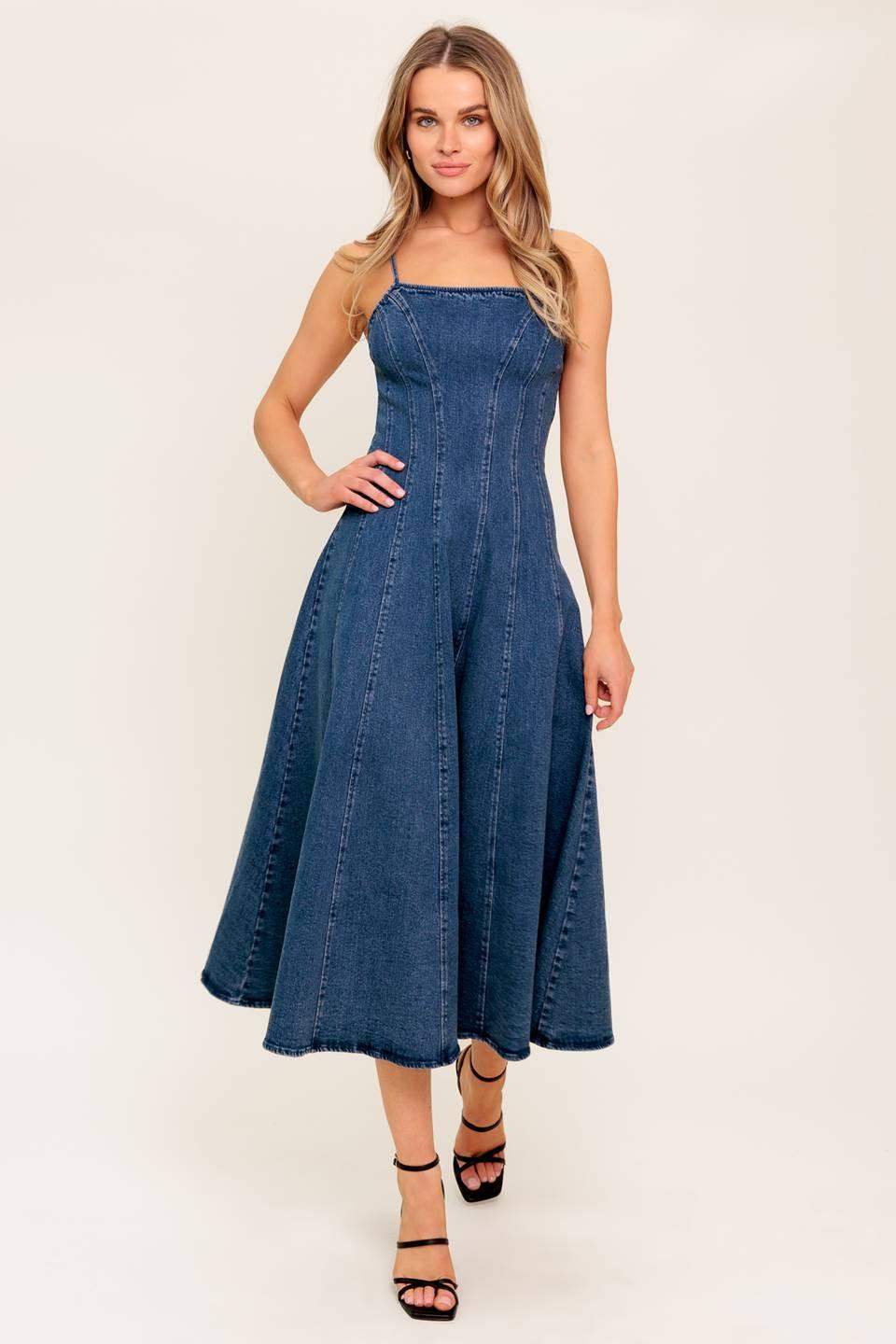 VANILLA COVE DENIM MIDI DRESS - Flying Tomato - Flyclothing LLC
