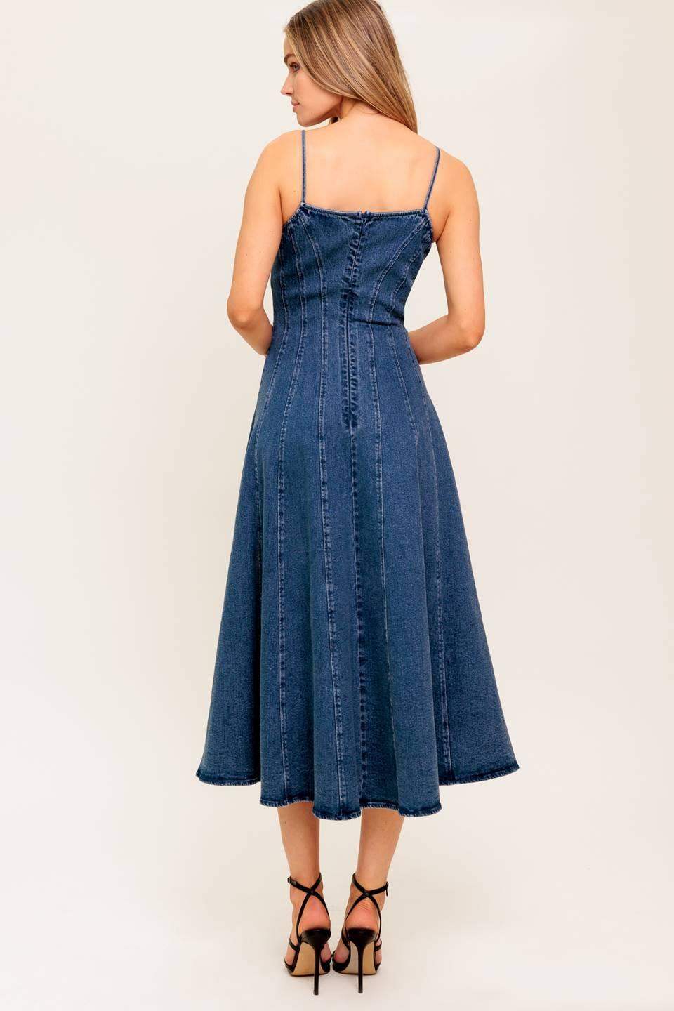 VANILLA COVE DENIM MIDI DRESS - Flying Tomato - Flyclothing LLC