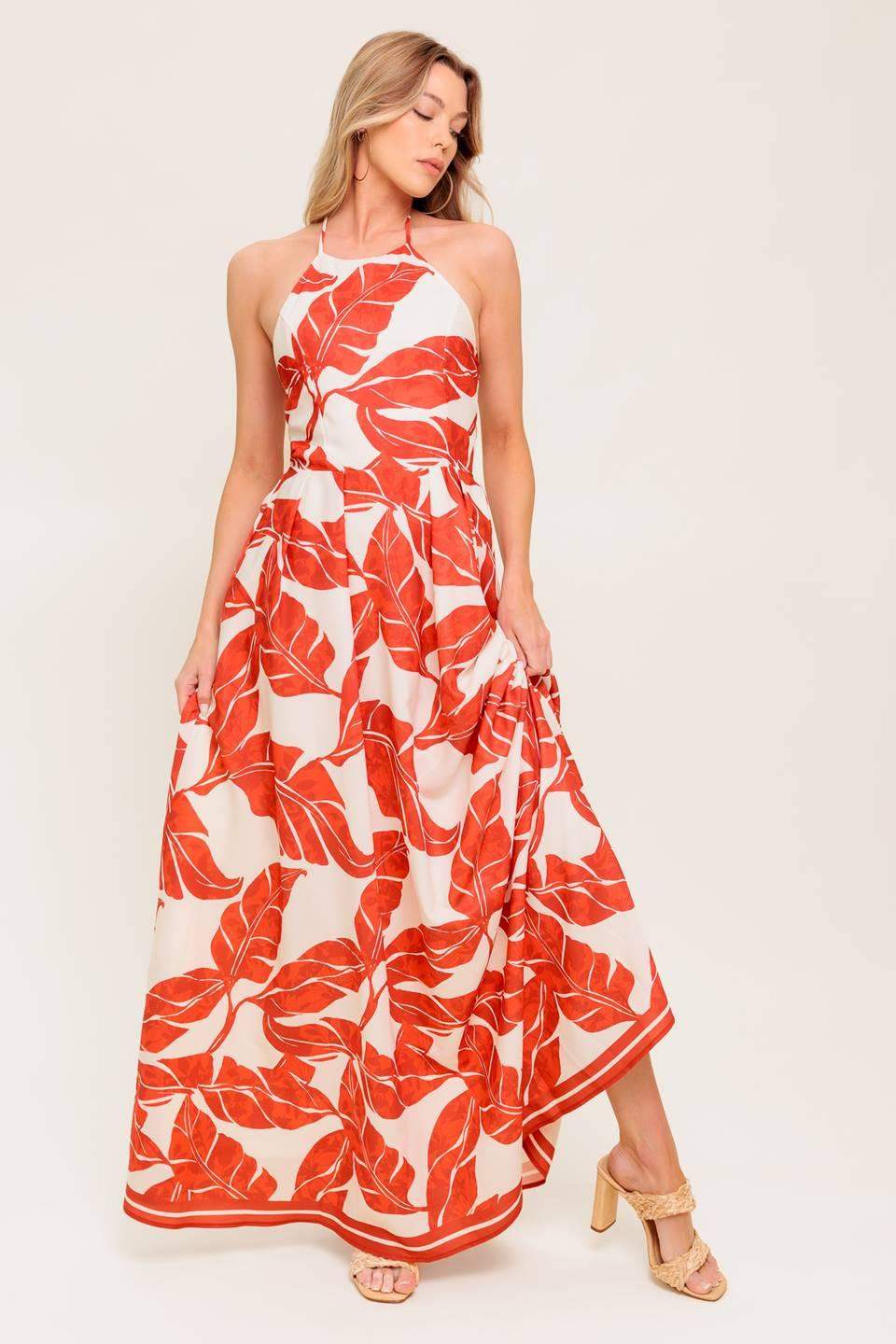 FIRST GLANCE RED WOVEN MIDI DRESS - Flying Tomato - Flyclothing LLC