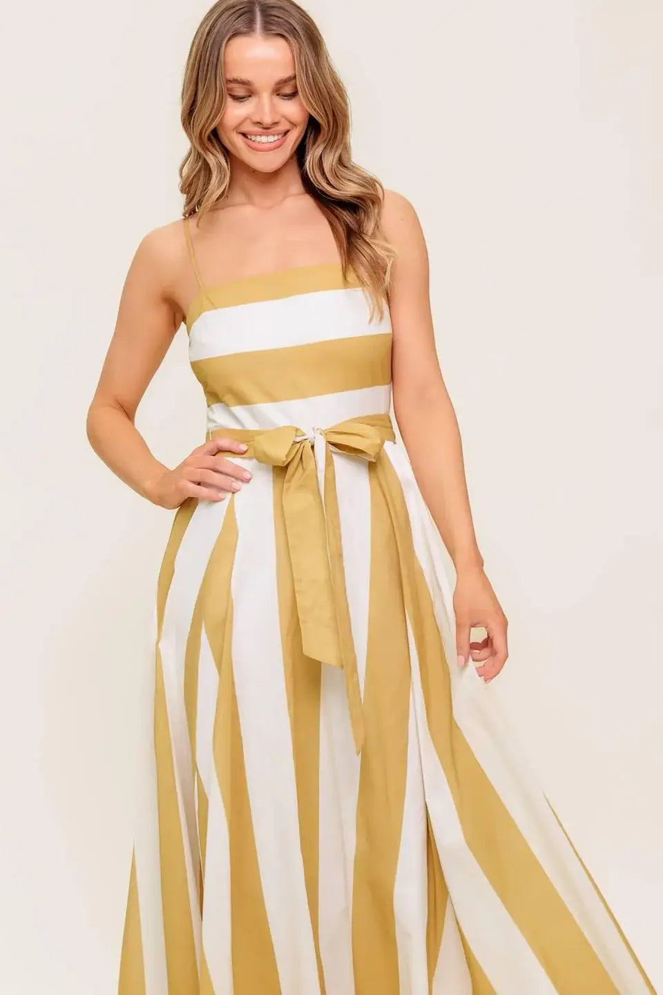 SOFT HORIZON TAUPE WOVEN MIDI DRESS - Flying Tomato - Flyclothing LLC