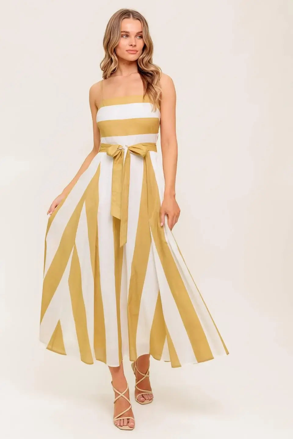 SOFT HORIZON TAUPE WOVEN MIDI DRESS - Flying Tomato - Flyclothing LLC