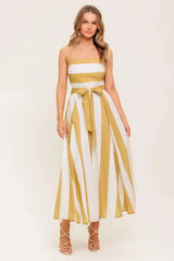 SOFT HORIZON TAUPE WOVEN MIDI DRESS - Flying Tomato - Flyclothing LLC